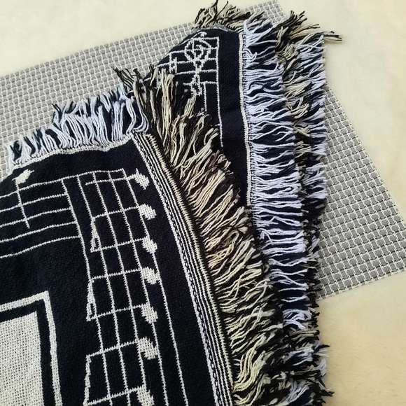 Vintage 90's Tapestry Blanket Throw Coat Poncho Cape Music Notes Fringe Novelty - Picture 13 of 13